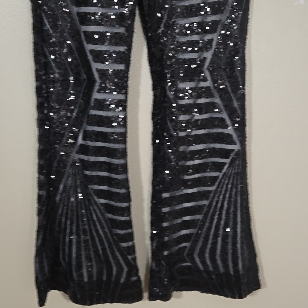 Crystal Sky Black Sequin Women's Flare Pants Size Medium - Picture 3 of 7
